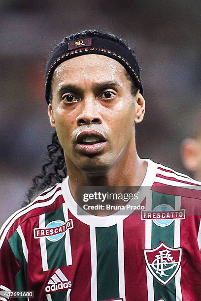 Ronaldinho of Fluminense during the Brasileirao Series A 2015 match between Fluminense and Gremio at Maracana Stadium on August 01, 2015 in Rio de...