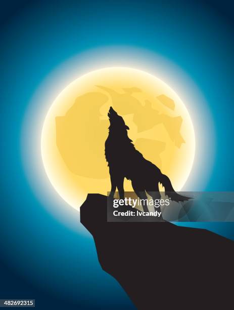 wolf heulen im full moon - wolf moon stock-grafiken, -clipart, -cartoons und -symbole