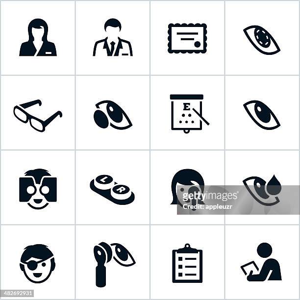 black optometry icons - medical eye patch stock illustrations