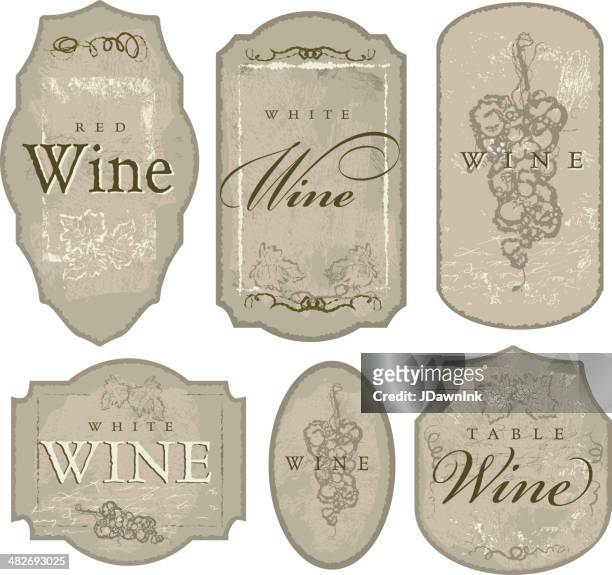 set of elegant wine bottle labels sketchy grapes and leaves - wine label stock illustrations