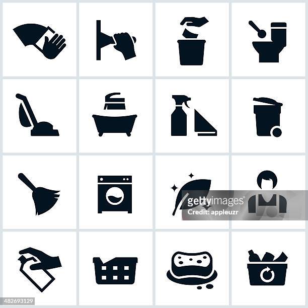 ilustraciones, imágenes clip art, dibujos animados e iconos de stock de iconos de servicios de limpieza - esponja