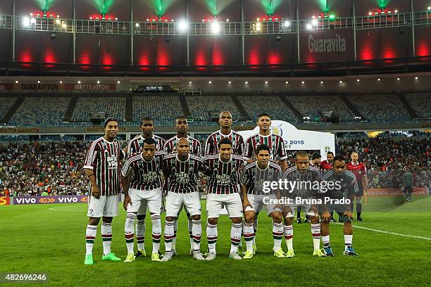 Players of Fluminense before the Brasileirao Series A 2015 match between Fluminense and Gremio at Maracana Stadium on August 01, 2015 in Rio de...
