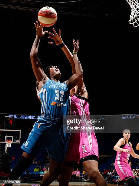 Rebekkah Brunson of the Minnesota Lynx shoots the ball against the Tulsa Shock on August 1, 2015 at the BOK Center in Tulsa, Oklahoma. NOTE TO USER:...