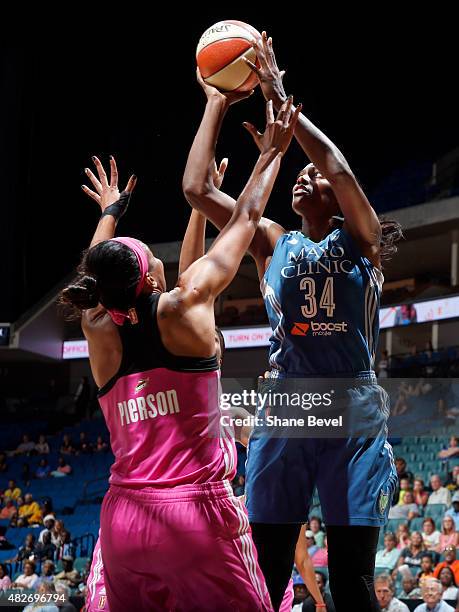 Sylvia Fowles of the Minnesota Lynx shoots the ball against the Tulsa Shock on August 1, 2015 at the BOK Center in Tulsa, Oklahoma. NOTE TO USER:...