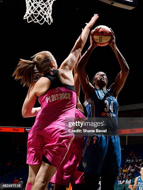 Sylvia Fowles of the Minnesota Lynx shoots the ball against the Tulsa Shock on August 1, 2015 at the BOK Center in Tulsa, Oklahoma. NOTE TO USER:...