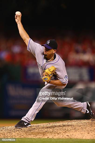 Reliever Rafael Betancourt of the Colorado Rockies pitches against the St. Louis Cardinals in the seventh inning at Busch Stadium on August 1, 2015...