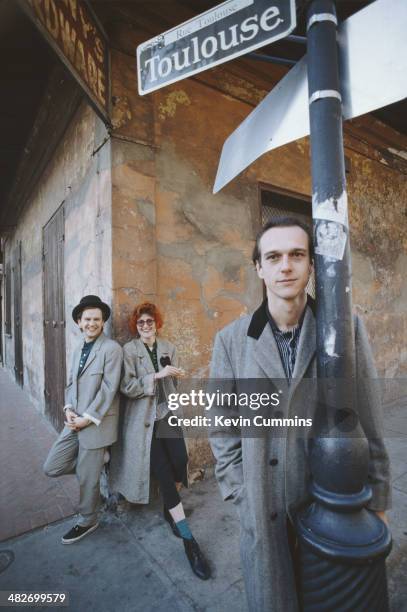 Singer Eddi Reader with guitarists Mark E. Nevin and Simon Edwards, of British acoustic pop group Fairground Attraction, in New Orleans, January 1989.