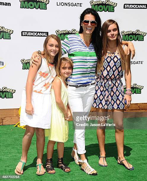 Actress Angie Harmon and daughters Emery Hope Sehorn, Avery Grace Sehorn and Finley Faith Sehorn attend a screening of Lionsgate's "Shaun the Sheep...