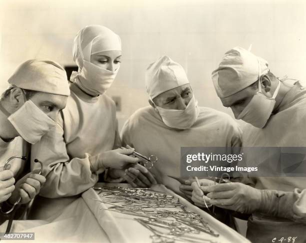 Actors Ralph Bellamy and Fay Wray in a scene from the hospital drama 'Once to Every Woman', 1934.