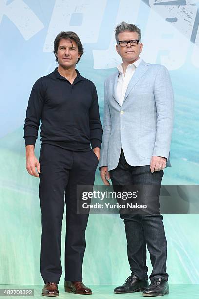 Tom Cruise and Christopher McQuarrie attend the Japan Press Conference of 'Mission: Impossible - Rogue Nation' at the Peninsula Hotel Ballroom on...