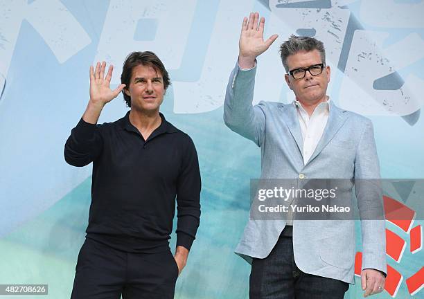 Tom Cruise and Christopher McQuarrie attend the Japan Press Conference of 'Mission: Impossible - Rogue Nation' at the Peninsula Hotel Ballroom on...