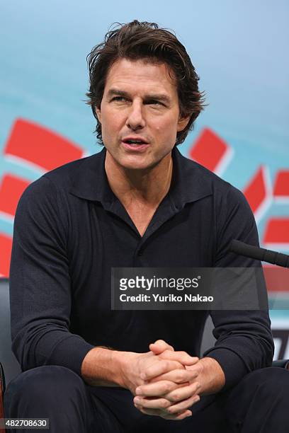 Tom Cruise attends the Japan Press Conference of 'Mission: Impossible - Rogue Nation' at the Peninsula Hotel Ballroom on August 2, 2015 in Tokyo,...