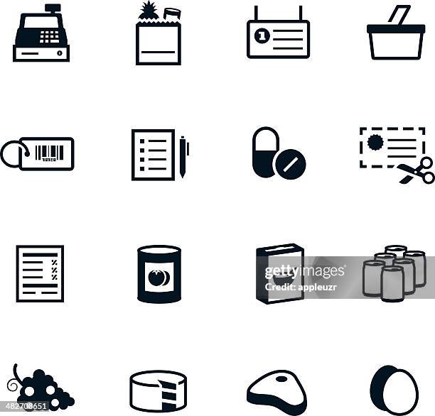 schwarz lebensmittel-icons - lebensmittel in dosen stock-grafiken, -clipart, -cartoons und -symbole