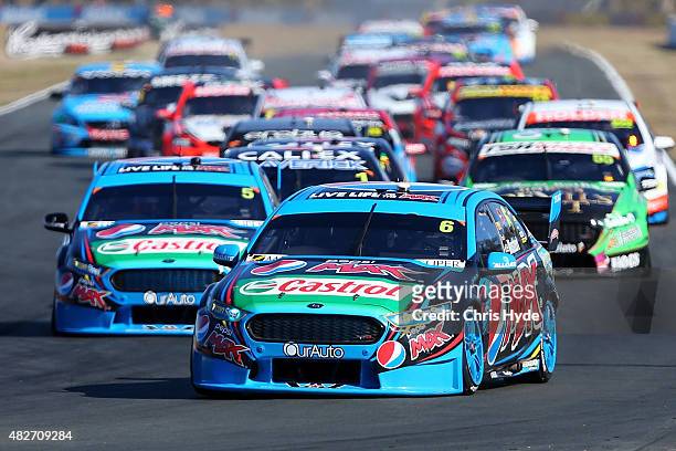 Chaz Mostert drives the Pepsi Max Crew during race 20 at the Ipswich Supersprint on August 2, 2015 in Ipswich, Australia.