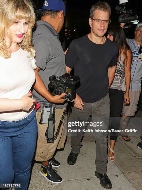Matt Damon is seen leaving a restaurant on July 31, 2015 in Los Angeles, California.