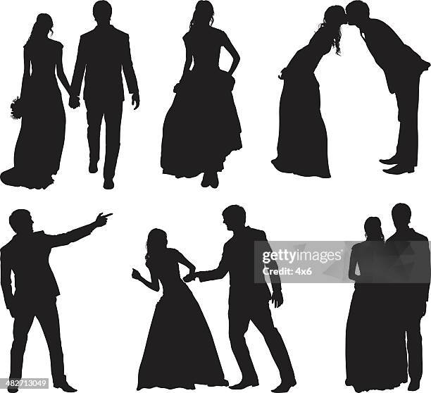 wedding couple - evening gown silhouette stock illustrations