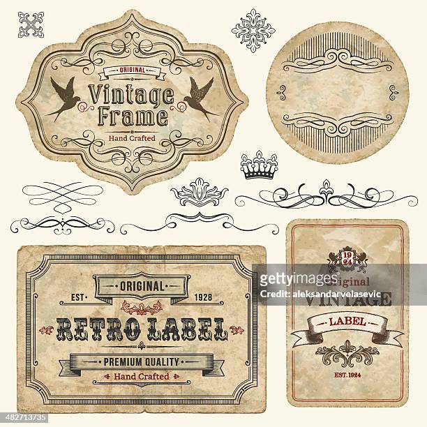 illustrazioni stock, clip art, cartoni animati e icone di tendenza di etichette vintage - vecchio stile