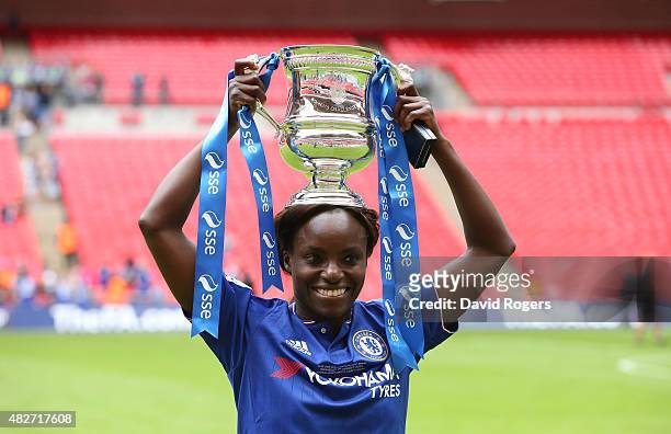 Eniola Aluko of Chelsea celebrates after their victory during the Women's FA Cup Final match between Chelsea Ladies FC and Notts County Ladies at...