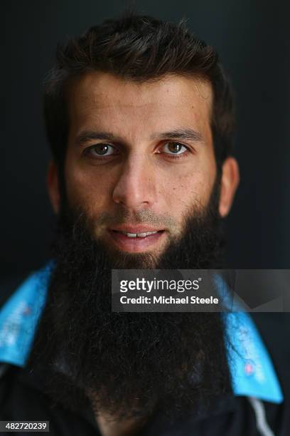 Moeen Ali of Worcestershire poses for a portrait during the Worcestershire CCC photocall at New Road on April 4, 2014 in Worcester, England.