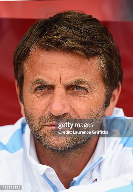 Tim Sherwood of Aston Villa looks on during the Pre Season Friendly match between Nottingham Forest and Aston Villa at City Ground on August 1, 2015...