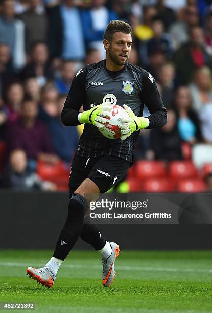 Mark Bunn of Aston Villa in action during the Pre Season Friendly match between Nottingham Forest and Aston Villa at City Ground on August 1, 2015 in...