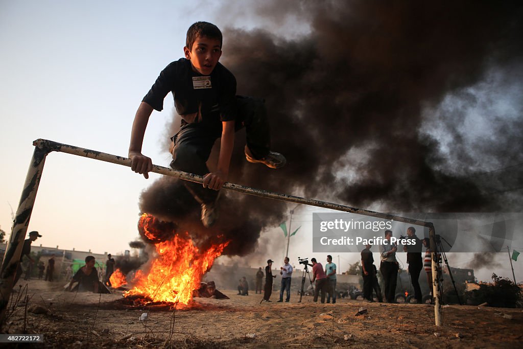 Palestinian boys take part in training in Rafah in the...