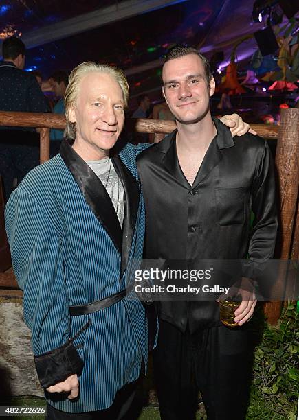 Comedian Bill Maher and Cooper Hefner attend the annual Midsummer Night's Dream Party at the Playboy Mansion hosted by Hugh Hefner on August 1, 2015...