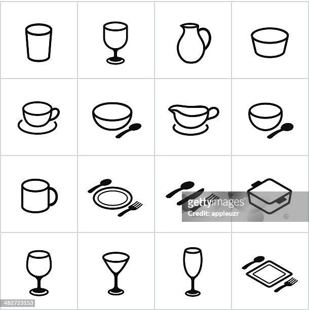 black dishes icons - cereal bowl stock illustrations