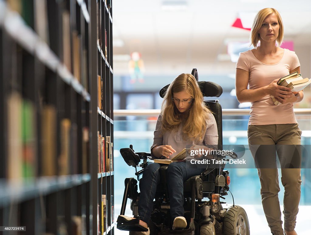 Handicapped Girl In Library