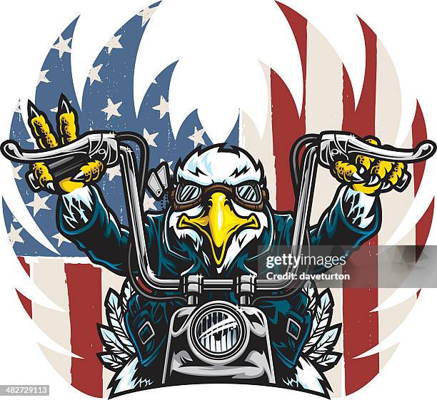 stockillustraties, clipart, cartoons en iconen met eagle biker freedom - bald eagle with american flag