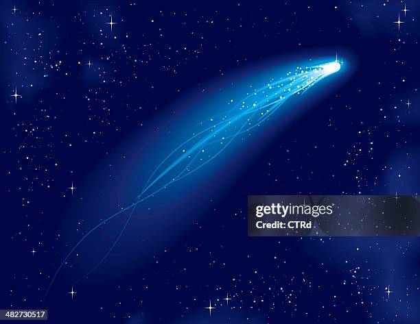 stockillustraties, clipart, cartoons en iconen met comet over a starry sky - comet