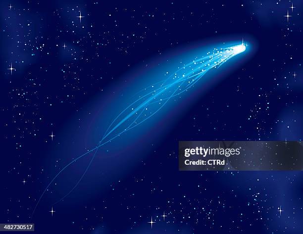 comet over a starry sky - star trail stock illustrations