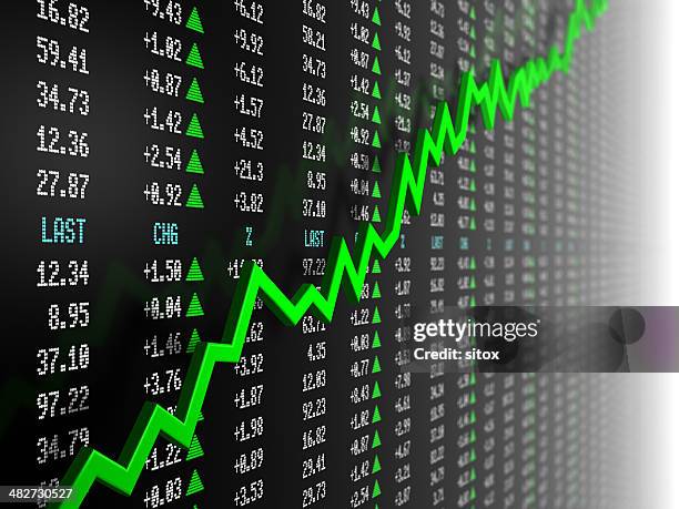 stock market data with uptrend vector - koersinformatie stockfoto's en -beelden