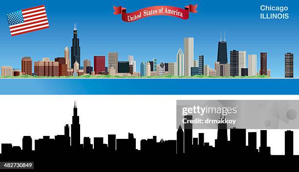 skyline von chicago - chicago stock-grafiken, -clipart, -cartoons und -symbole