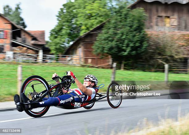 Karen Darke of Great Britain in action in the WH3 Road race during the Road Race on Day 5 of the UCI Para-Cycling Road World Championship on August...