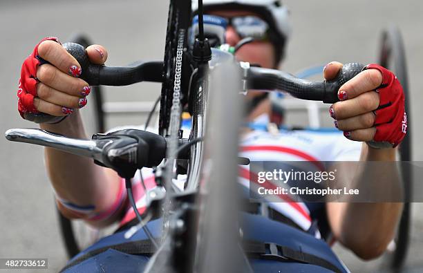 Detail shot of the painted finger nails of Karen Darke of Great Britain during the Road Race on Day 5 of the UCI Para-Cycling Road World Championship...