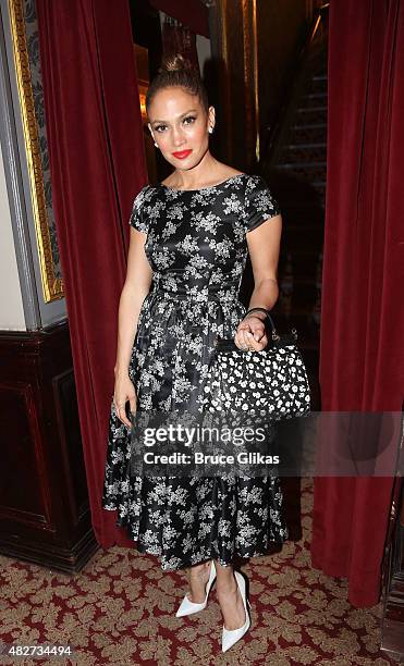 Jennifer Lopez poses backstage at the hit new musical "Hamilton" on Broadway at The Richard Rogers Theater on August 1, 2015 in New York City.