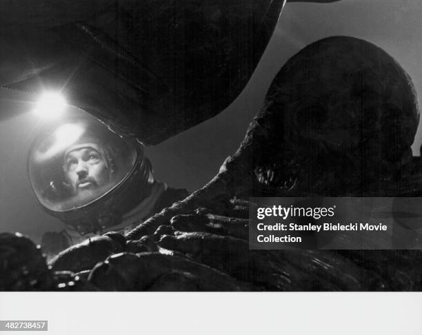 Actor Tom Skerritt wearing a space suit, in a scene from the movie 'Alien', 1979.