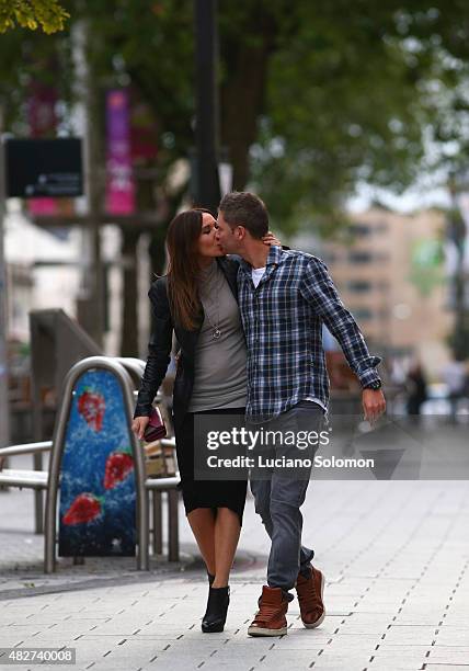 Australian Cricket Team Captain Michael Clarke and his wife Kyly Clarke are seen on July 11, 2015 in Cardiff, Wales.