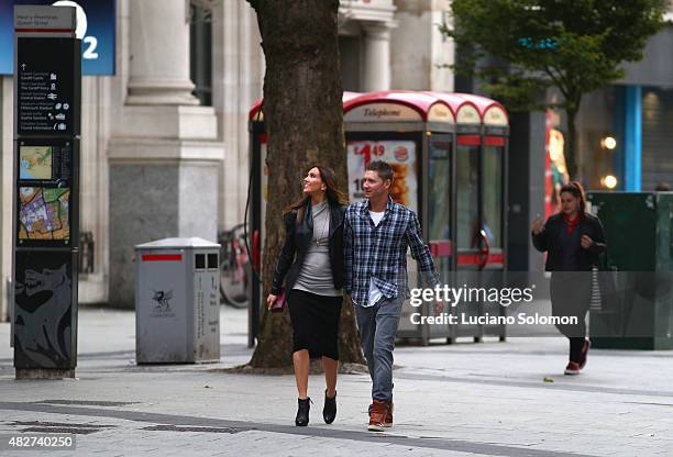 Australian Cricket Team Captain Michael Clarke and his wife Kyly Clarke are seen on July 11, 2015 in Cardiff, Wales.