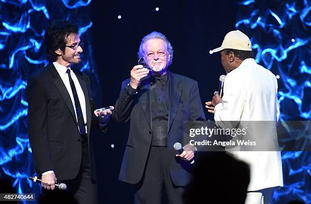 Actors George Chakiris and Russ Tamblyn recieve an award at the 5th Annual Celebration of Dance Gala presented By The Dizzy Feet Foundation at Club...
