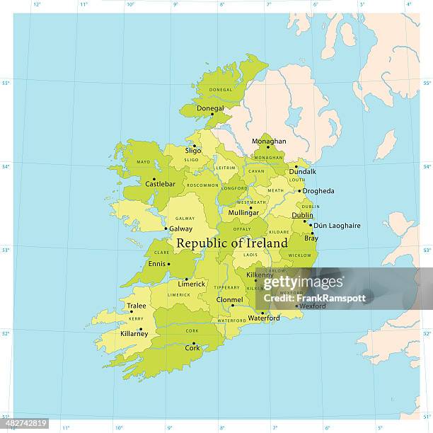 ilustraciones, imágenes clip art, dibujos animados e iconos de stock de vector de mapa de irlanda - república de irlanda
