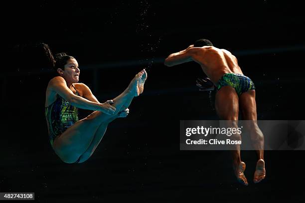 Ian Matos and Juliana Veloso of Brazil compete in the 3m Springboard Synchronised Mixed Diving Final on day nine of the 16th FINA World Championships...