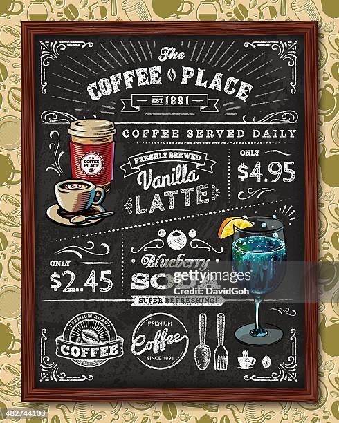 stockillustraties, clipart, cartoons en iconen met coffee chalkboard elements - krijtbord