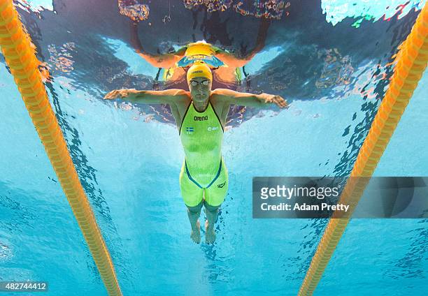 Sarah Sjostrom of Sweden competes in the Women's 100m Butterfly Heats on day nine of the 16th FINA World Championships at the Kazan Arena on August...
