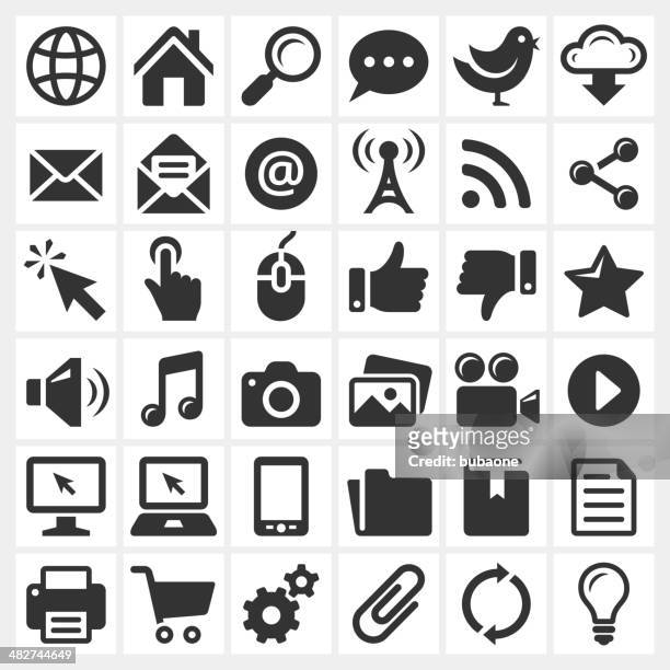 schwarze und weiße internet-icon-set - fotografisches bild stock-grafiken, -clipart, -cartoons und -symbole