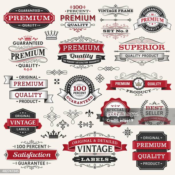 vector illustration of labels, frames and banners - fleur de lys stock illustrations