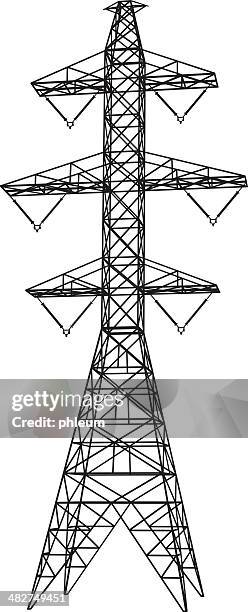 bildbanksillustrationer, clip art samt tecknat material och ikoner med electricity transmission tower silhouette - electricity pylon