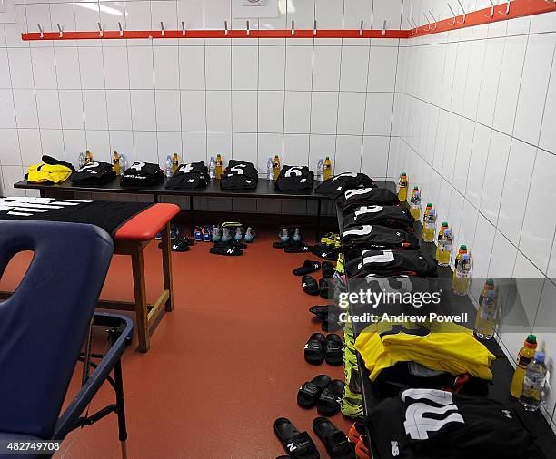 Dressing room of Liverpool FC before a preseason friendly at County Ground on August 2, 2015 in Swindon, England.