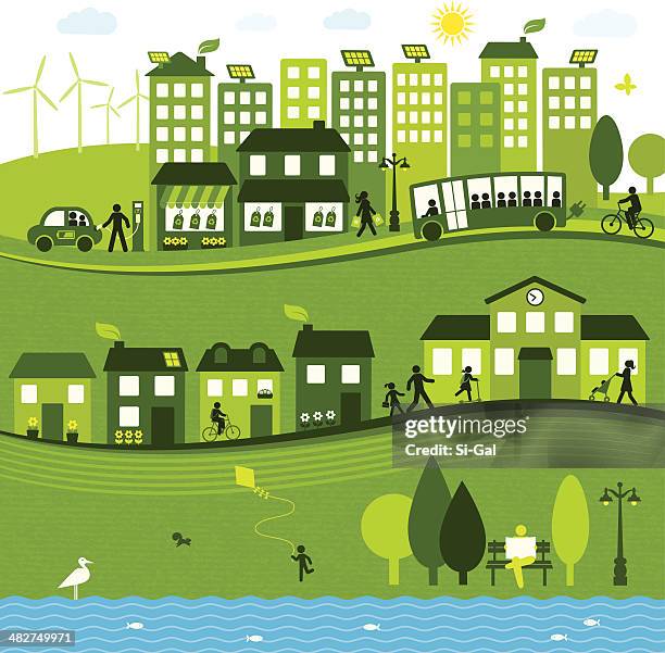 sustainable city - residential district stock illustrations